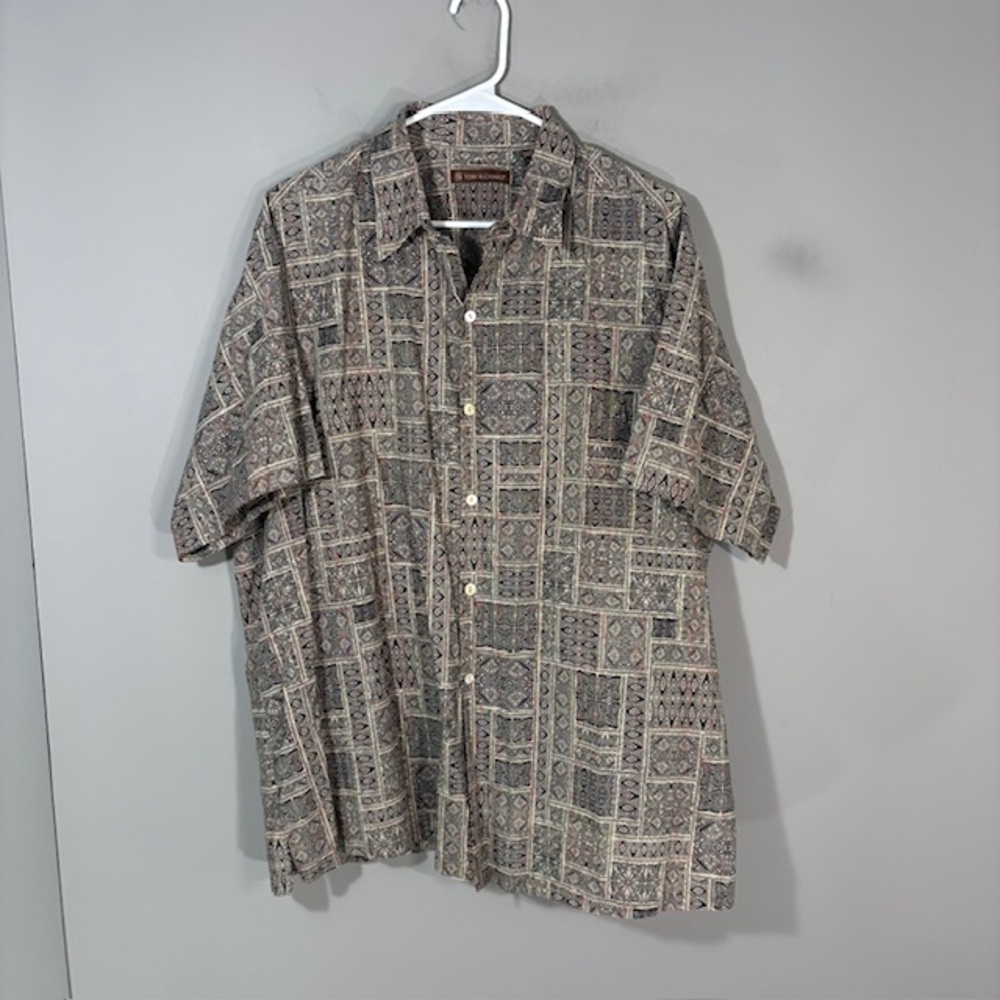 Tori Richard Shirt Mens 1XB Black Geometric Short Sleeve Button Up Cotton Casual